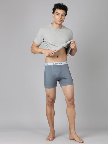 Image of Levi's 007A Classic Boxer Briefs for Men | 100% Pure Cotton | Solid Men's Underwear | Breathable | Anti-Roll Waistband | Extra Supportive Gusset | Functional Fly | Long Length Fit | Pack of 2