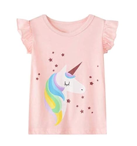 Image of Girls Graphic T Shirts 3 Pack 100% Cotton Short Sleeve Tees for Toddler Little Big Girls Cute Printed Casual Summer Tops
