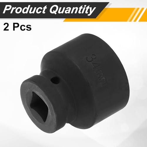 Image of HARFINGTON 2pcs 1 /2 inch Drive x 34mm Shallow Impact Socket 12-Point Metric CR-V Steel Spindle Nut Impact Flip Sleeve for Home Auto Nuts Bolts Repair