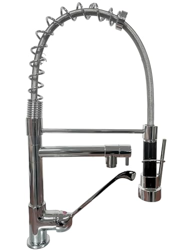 BAGNOCLIC - Rubinetto Miscelatore Cucina Professionale Industriale | Leva Clinica | Braccio Doccia con Doppio Getto | Design Elegante e Resistente | Finitura Cromata Lucida, Ottone
