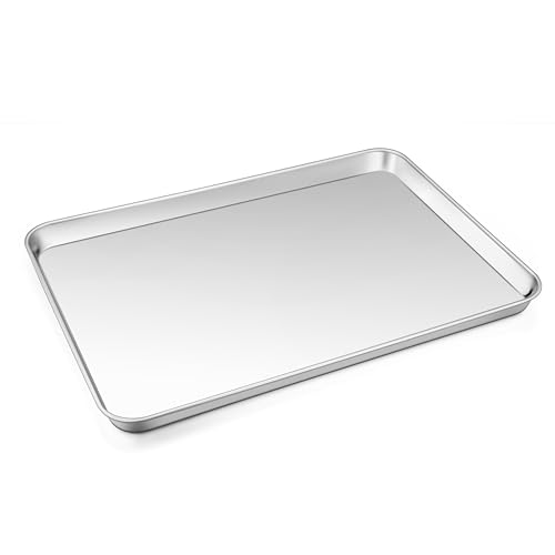 16 In Stainless Steel Baking Sheet, Joyfair Commercial Cookie Sheet for Oven, Large Baking Pan Tray for Bacon, Steak, Salmon, Heavy Duty & Non-toxic, Mirror Finish & Dishwasher Safe, 16 x 12 Inch