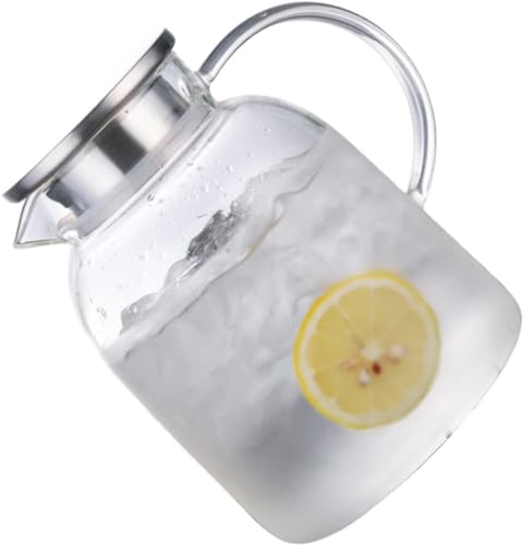 NexPon 大きな 耐熱ガラスポット 麦茶ポット ガラスポット 耐熱 1.8-2.0リットル 麦茶 冷蔵庫 直火 水出し 茶ポット 冷水筒 麦茶ポット ガラスピッチャ 水差し 冷蔵庫 ポット 家庭 お店用