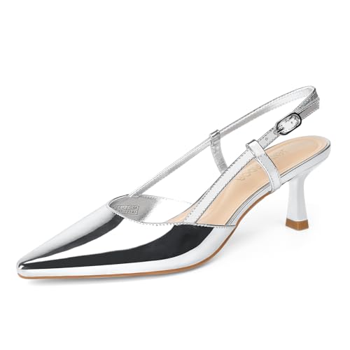 JENN ARDOR Women's Slingback Kitten Heel Closed Pointed Toe Dress Pumps Shoes for Women Comfortable Low Heeled Sandals Wedding Party Pumps