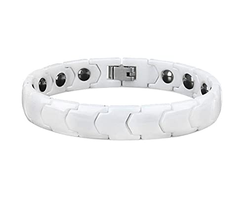 Aruie Bracelet Homme en Céramique Blanche Pierre d'Hématite Anti Allergique Lisse Chaîne de Main...