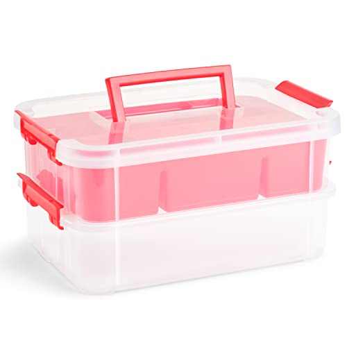 Bins & Things Stackable Storage Container With Organizers - 2 Trays - Red - Craft Storage/Craft Organizers And Storage - Bead Organizer Box/Art Box Organizer - Art Storage Box & Craft Box Organizer #TOP11