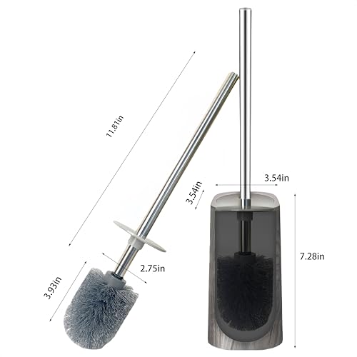 Image of Marble Colored Toilet Brush and Holder Set,Stainless Steel Long Handle and Marble Colored Base for Bathroom Deep Cleaning，Space Saving for Storage，Drip-Proof，White