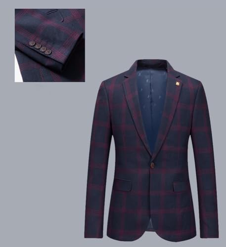 Kromoc Men's Plaid 3-Piece Suit One Button Jacket and Vest Pants for Casual Daily Dinner Tux4