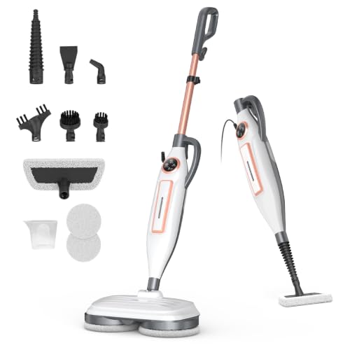 Image of DEVOAC VM6 Scrubbing Steam Mop with Rotating Mop Pads, 10 in 1 Steam Mop, Lightweight Spin Mop & 3 Steam Modes for Hard Floor Laminate Marble Floors (Whitegold)