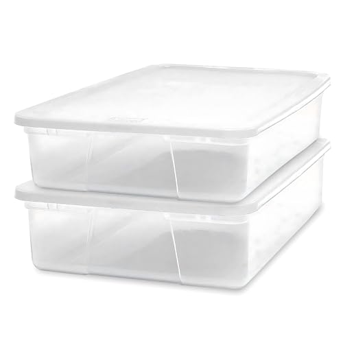 HOMZ 2-Pack Snaplock, Small Clear Plastic Storage Organizer Bins w/ Lids, 28 Quart, White - Stackable Container Boxes for Bedroom, Bathroom, Garage, and Office Organization