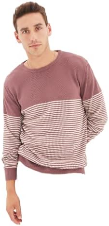 Trendyol Men’s Crew Neck Striped Slim Sweater Sweatshirt