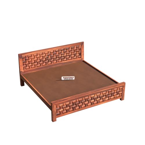 Image of Niwar Sheesham Wood King Size Bed Without Storage (81x74 Inch) | Wooden Double Bed Cot for Bedroom Furniture | Modern Palang Design for Home & Hotels | Honey Finish