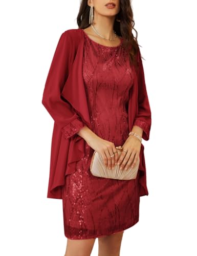 GRACE KARIN Women’s Sequin Dress Wedding Guest Dresses Mother of The Bride Dresses Formal Dress Two Piece Dress Knee Length
