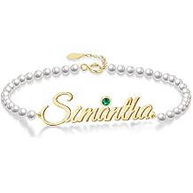 Personalized Name Bracelets Custom Infinity Pearl Name Bracelet for Women Free Engraved Mothers Bracelet with Birthstones