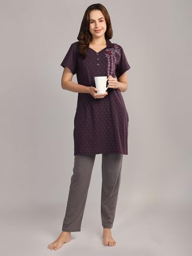 Image of Duchess Women's Cotton Embroided Long Length Night Suit Set
