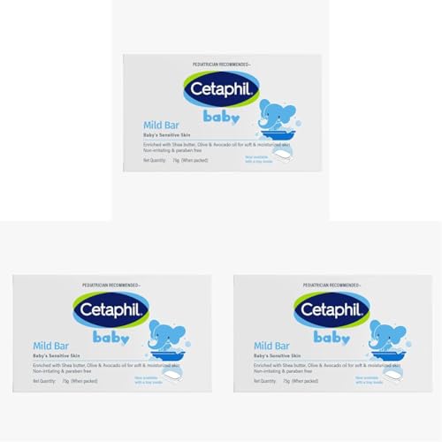 Image of Cetaphil Baby Mild Cleansing Bar for Newborns & Babies 75 gm | With Shea Butter, Avocado Oil & Olive Oil | Gentle, Hypoallergenic, Pediatrician Recommended | Dry & Sensitive Skin (Pack of 3)