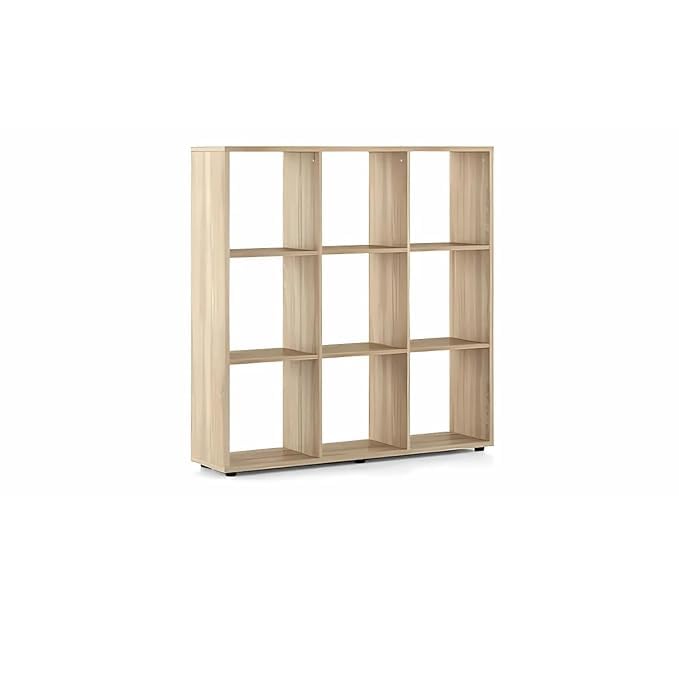 Image of Amazon Brand - Solimo Engineered 9-Cube Wooden Bookcase Shelf - Open Storage Organizer Rack for Living Room, Bedroom & Office - Oak Finish (121.4 x 119.4 x 29.2 cm) -DIY