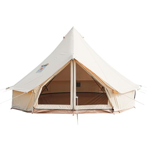 Glamcamp Bell Tent,4 Seasons Breathable Cotton Canvas Yurt Tent - w/Stove Jack,Luxury Camping Tent Outdoor,Zipped Removable Floor Water Repellent, 9.8ft(3M)