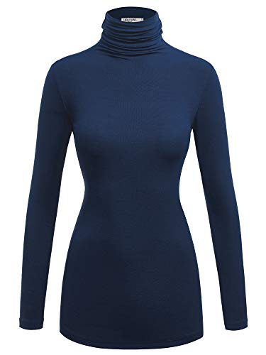 Image of Lock and Love Women's Turtleneck Top Lightweight Long Sleeve Slim Fit Pullover, Soft Rayon Stretch Layering Basic, S-3XL