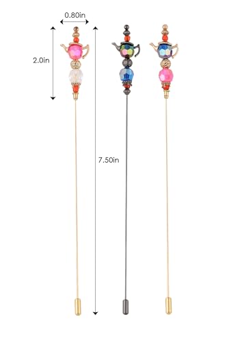 Image of Alilang Magic Lamp Pearl Lady Camo Rose Heart Rhinestones 3Pcs Vintage Long Handle Hat and Lapel Pins with Flexible Bendable Design