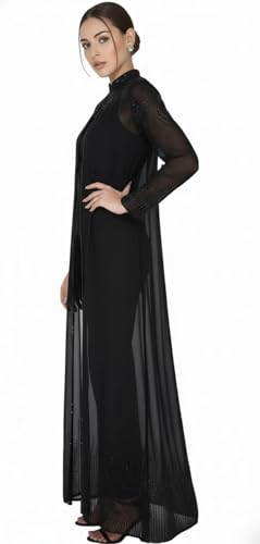Image of Matelco Women Georgette Floor Length Hand Embroidered Embellished Longline Front Open Shrug Dress