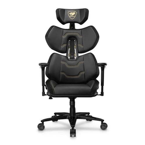 Cougar Gaming – Silla Gamer – Sillón de oficina – Terminator Elite Gold – Negro y dorado – Ergonómico de alta calidad, confort premium, respaldo ajustable, reposabrazos 4D, estructura reforzada