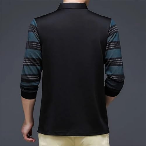Solid Color Casual Lapel Button Splicing Slim Striped Business Men's Sweater2