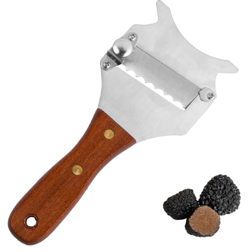 Dokeno Cortadora de Trufas, Afeitadora de Chocolate con Mango de Madera Cuchilla Chocolate Ajustable, Cortadora de Trufa de Acero Inoxidable para Hogar Cocina Restaurante