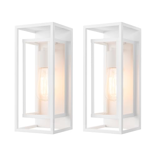 Image of mirrea 14 inch Modern Outdoor Porch Wall Light, Matte White, 2 Pack