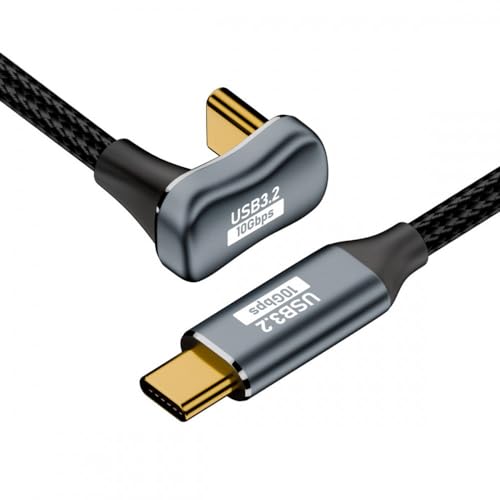 Image of CY Cable USB-C USB 3.1 Type C Male to Male Opposite U Shape Back Angled Extension Data Cord 10Gbps 100W with Sleeve 100cm