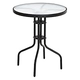 Spetebo Metall Glastisch rund - 70x60 cm - Bistrotisch mit Glasplatte - Gartentisch Balkontisch Terrassentisch Tisch schwarz
