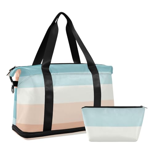 Bolsa de fin de semana a rayas con bolsillo húmedo unisex para yoga y viaje