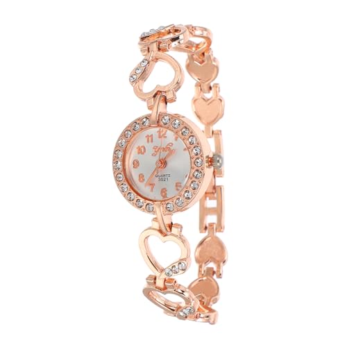 OATIPHO Reloj de Cuarzo señoras Mostrar Pulsera para Mujer Reloj Sencillo Reloj calculadora Elegante Pulsera de Cuarzo Rosa Reloj de Diamantes de imitación Cadena de muñeca Golden