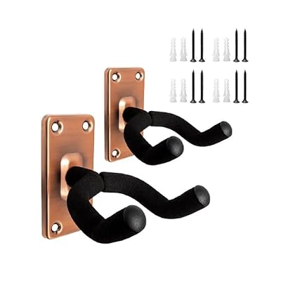 NUALLY Wall Mount Guitar Hanger, Universal Metal Hook Holder with Soft Foam Arms for Acoustic, Electric Guitars, Bass, Ukulele and String Instruments(Bronze,2 pcs)