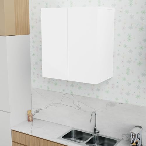 Image of 2 Door Multipurpose Wall Mounted Cabinet with Adjustable & Fixed Shelf | Storage for Modular Kitchen, Bathroom, Office & Living Room | Assembly-DIY | Color-White | Size-60x33x63.8 Cm