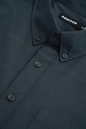 Image of SNITCH Men Casual Shirt | Regular Fit Long Sleeve Button-Down Collar Textured Style | Durable Polyester Twill & Single Patch Pocket for Work