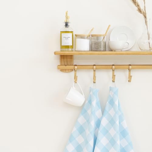 Image of Aqua 6 Pack Large Cotton Tea Towels - 30 inch x 20 inch with Hanging Loop - Highly Absorbent, Lint-Free, Washable Teal Kitchen Towels - Plaid Pattern