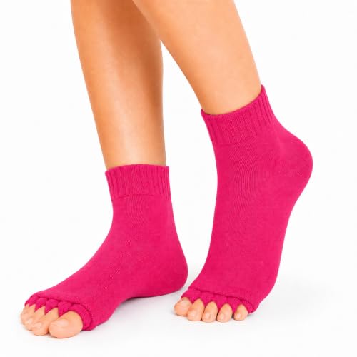 Image of Foot Alignment Orthopedic Cotton Socks for Men & Women | Five Toe Separator | Foot Pain Relief | Bunion Corrector | Plantar Fasciitis Support | Improves Posture & Flexibility | Free Size | Pink | 1 Pair