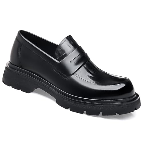 Men's Genuine Leather Slip-On Dress Platform Chunky Loafers Fashion Loose Round Toe Non-Slip Lug Soletoe Business Formal Loafers Party Wedding Prom Work Penny Shoes