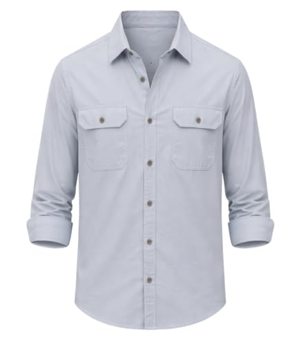 IndoPrimo Men's Cotton Shirt with Stylish Flap Pockets Full Sleev...