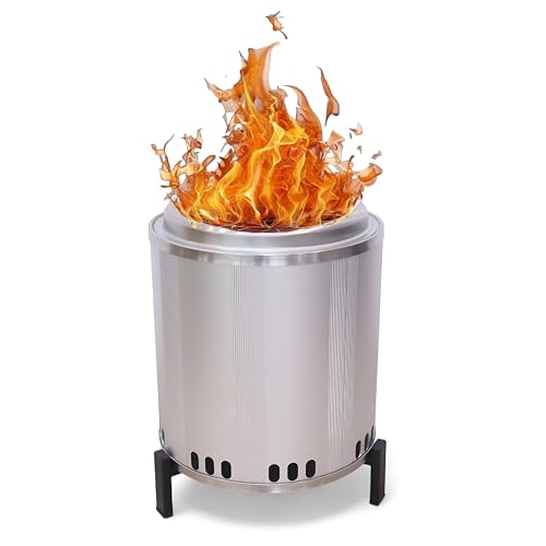 Image of Small Size Stainless Steel Smokeless Wood Burning Fire Pit 9 inch VDFP-9W for Outdoor Bonfire, Garden, Hiking, Camping, Fishing, Mountaineering, Picnic Activities. (23 x 23 x 24 cm)