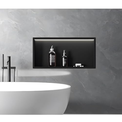 Duschablage aus Edelstahl, wasserdicht, zur Wandmontage, Einbauregal: LED-Duschablage, Edelstahl-Badezimmerregal zum Einbau, keine Fliesen erforderlich, große Kapazität, Wandregal für Toilet