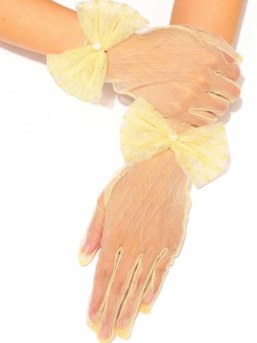 GEMILY Yellow Lace Tea Party Gloves Sheer Bow Gloves for Women