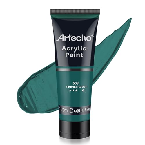 Image of Artecho Green Acrylic Paint, Phthalo Green Paint (120ml / 4.05oz) Tubes, Art Craft Paints for Canvas, Rock, Stone, Wood, Fabric, Art Supplies