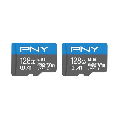 PNY 128GB Elite Mobile Accessories Class 10 U1 V10, A1 microSDXC Flash Memory Card for Mobile Devices - 100MB/s, Full HD, UHS-I, Micro SD 2-Pack