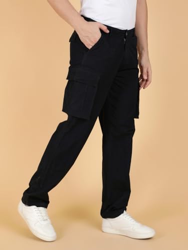 Image of KOTTY Men's Streetwear Style Utility Cargo Pants with Drawstring Waist and Flap Pockets