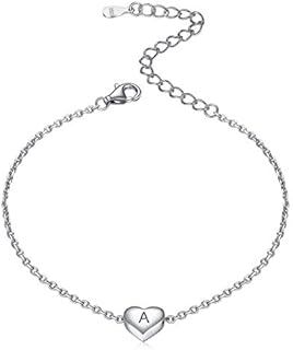 ChicSilver 925 Sterling Silver Initial Heart Bracelet for Women 16+5cm(Extended Chain) A-Z Letter Charm Bracelets(with Gift Box)