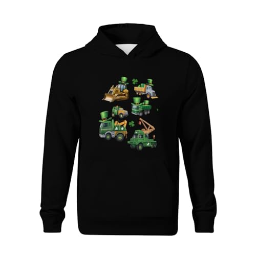 Kids Cute Irish Construction Truck Crane St Patricks Day Boys Girls Lightweight Kangaroo Pocket Fleece Hoodies2