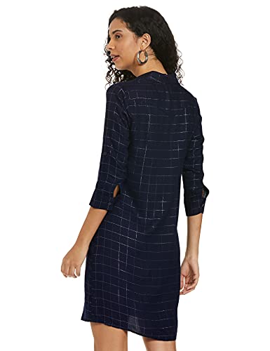 Image of Easybuy Women's Crepe A-Line Below The Knee Casual Dress (AU21SR21LS Blue XXL)