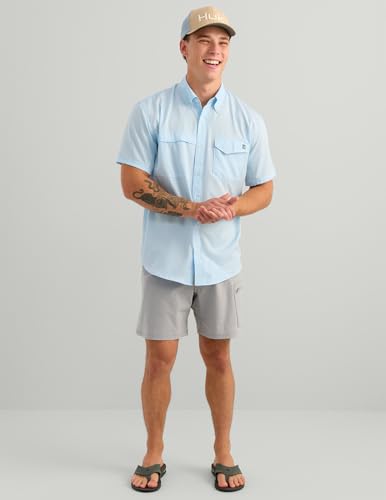 Image of HUK Men's Tide Point Kc Scott Original Artwork Short Sleeve Shirt, Fishing Button Down