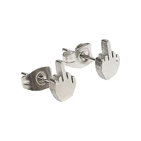 WEISUO Punk Stainless Steel Gold Silver Black Middle Finger Ear Studs Earrings Womens Mens Cover